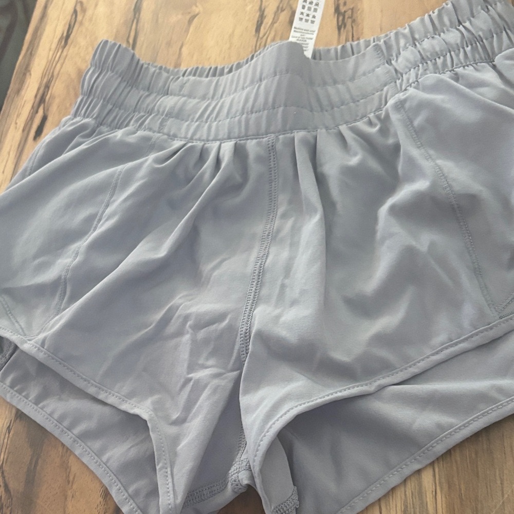 Amazon Women's Athletic Shorts in Light Gray, 2.5 inch